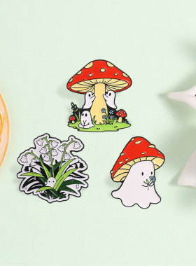 万圣节森系蘑菇幽灵金属胸针饰品