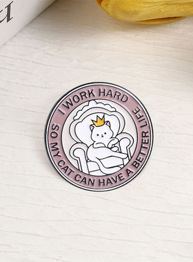 粉色趣味养猫人金属徽章胸针饰品