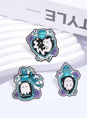 万圣节魔法药水瓶幽灵猫咪胸针