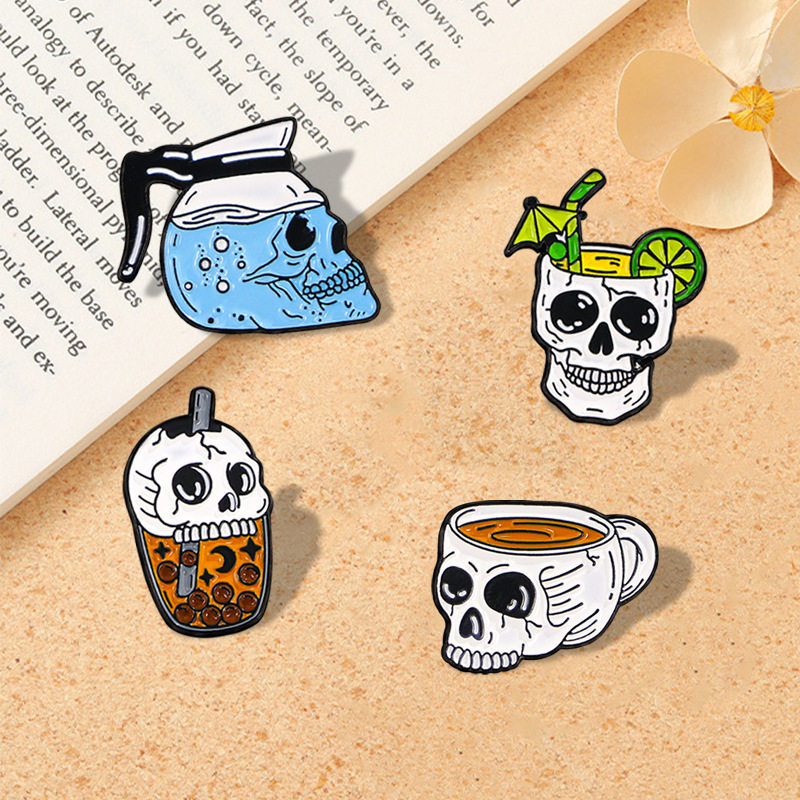 创意卡通骷髅咖啡奶茶鸡尾酒万圣节金属徽章胸针饮料胸章衣服饰品,淘宝优惠券,粉丝福利购,淘宝优惠卷