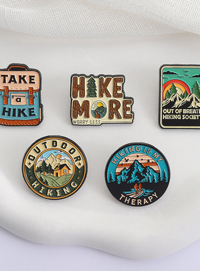 徒步旅行金属徽章胸针pin登山背包客山峰旅游纪念勋章衣服装饰品