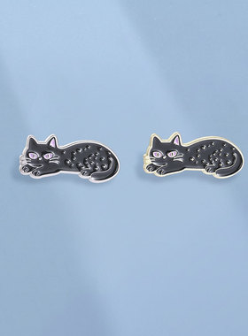 复古趴卧黑猫金属徽章胸针装饰品