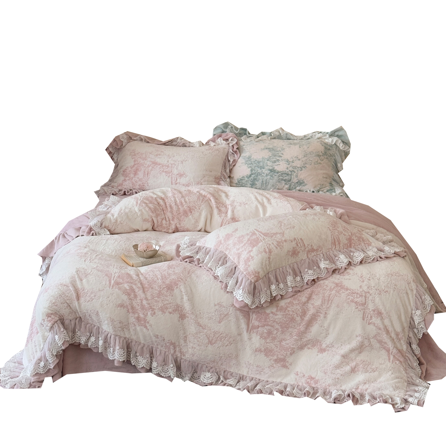 金喜鸟家纺法式公主风雕花保暖牛奶绒毛绒四件套冬季加绒加厚新款 - 图3