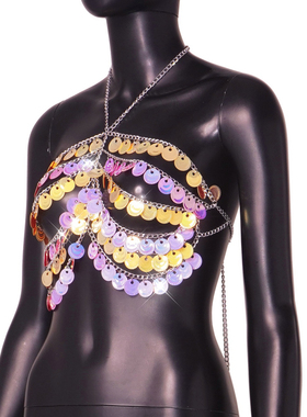 唐艺同款新款厂家直销欧美跨境夜店纯手工拼接珠片亮片吊带上衣