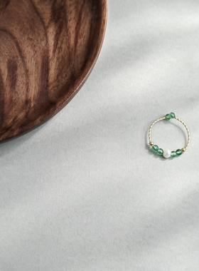 指尖翠绿古风新中式精致珍珠戒指女小众设计古风高级感手工食指戒