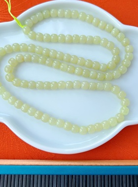 天然黄口和田玉老型珠108颗长链 约6.8*5.7mm DIY手串项链 T94