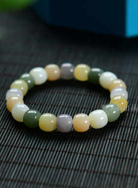 天然多宝和田玉老型珠手串 约10*9mm T70