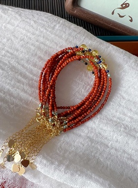 迷你小颗粒天然绿松石南红玛瑙搭配蜜蜡珠子原创手链 微瑕 XL341