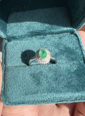 天然祖母绿纯银戒指 S925银活口 女款时尚饰品 Y236