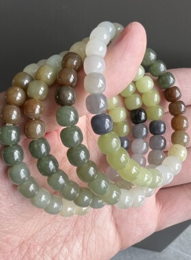 天然多宝和田玉老型珠手串 7.8*7mm 玉石单圈手链饰品 T111