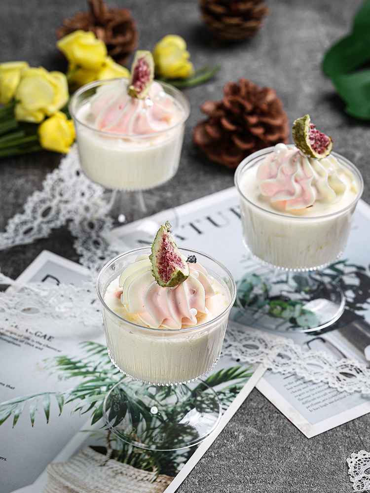 高脚杯慕斯杯布丁杯冰淇淋杯甜品杯塑料PS一次性创意杯子透明条纹 - 图2