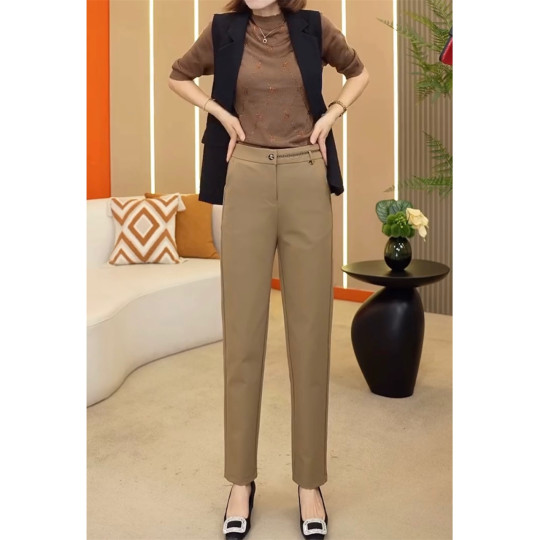 中年妈妈烟管裤女士春夏新款高腰显瘦小个子九分休闲裤垂感哈伦裤