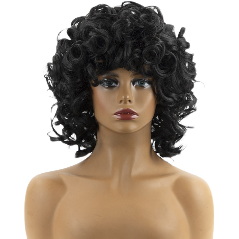 Loose wave African Wig for Women外贸非洲黑色短卷发螺丝卷假发 - 图3