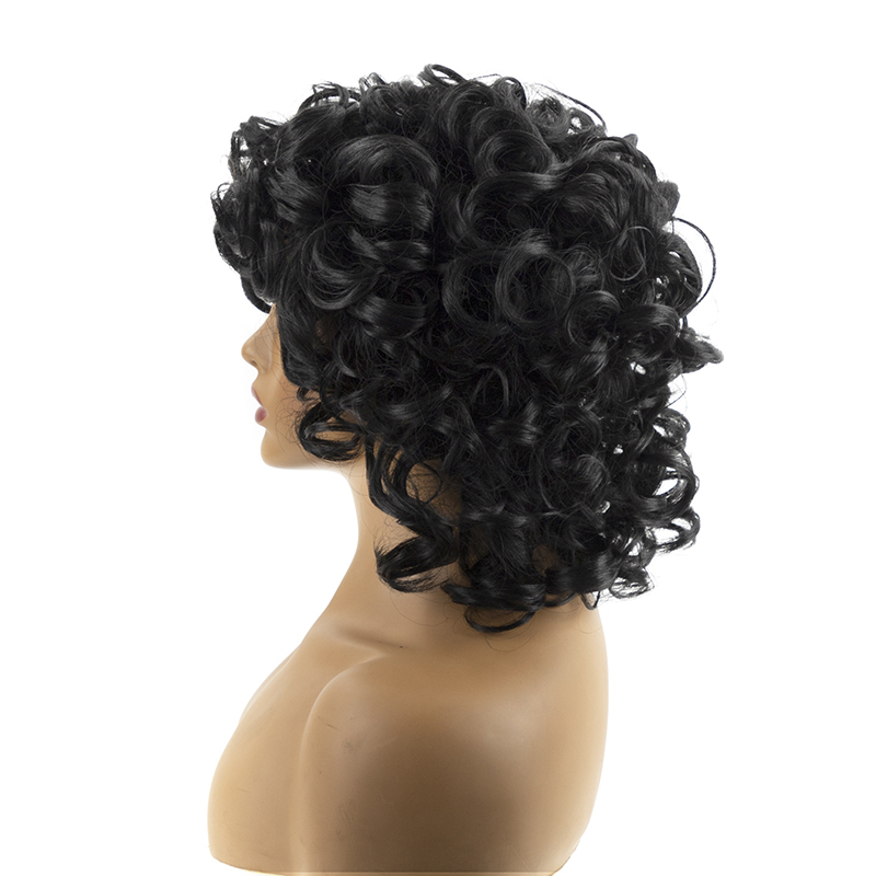 Loose wave African Wig for Women外贸非洲黑色短卷发螺丝卷假发 - 图1