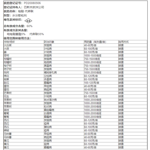 德国巴斯夫百泰唑醚代森联葡萄柑橘霜霉病疮痂病炭疽病农药杀菌剂