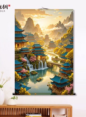 堂口山水画客厅丝绸玄关