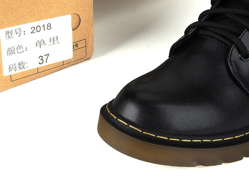 36/38-39马丁靴ZUSE女冬新黑色粗跟保暖短靴加绒侧拉链机车靴子 - 图1