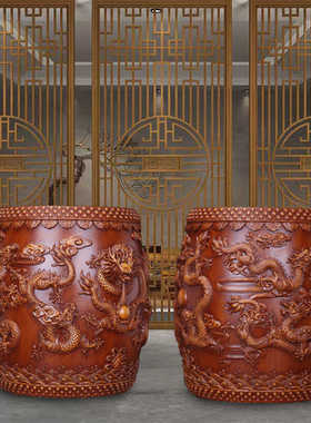 博古花瓶梅兰竹菊绣墩圆雕图