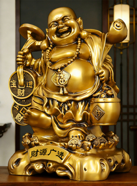 古铜色弥勒佛摆件财源广进风水招财店铺公司客厅酒柜乔迁开业礼品