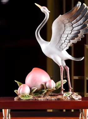 贺寿摆件铜摆件寿桃鹤