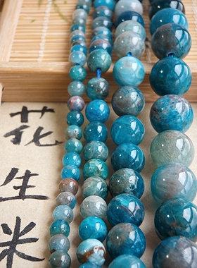 天然拉利玛色蓝磷灰石圆珠散珠