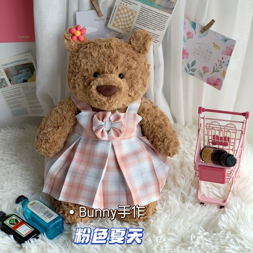 原创手作巴塞罗熊衣服穿搭jk格子连衣裙日系百褶裙原创JK制服套装 - 图3