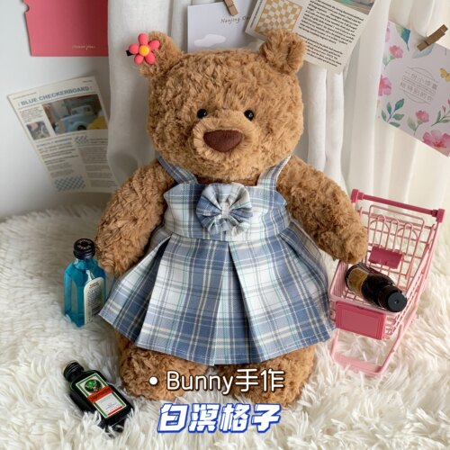 原创手作巴塞罗熊衣服穿搭jk格子连衣裙日系百褶裙原创JK制服套装 - 图2