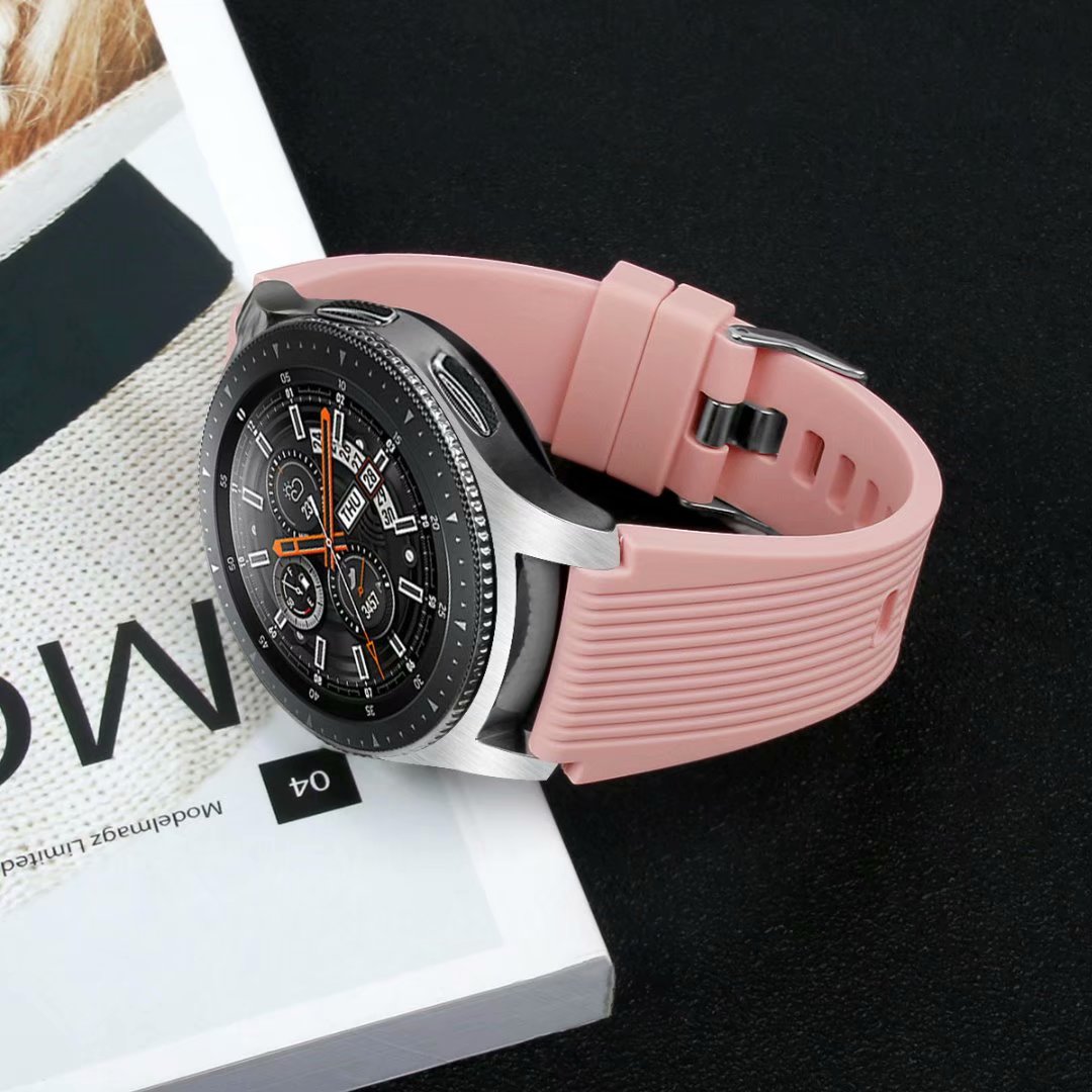 适用三星gear s3表带46mm Galaxy watch3纯色条纹硅胶手腕带45mm - 图2