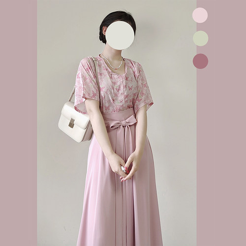 子南记原创【夏蝶】汉服唐褙子坦领齐腰八破裙新中式日常通勤夏季 - 图2