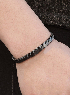 MD欧美风男女几何创意爱心扁珠圆珠黑胆石手工编织手链可调节手链