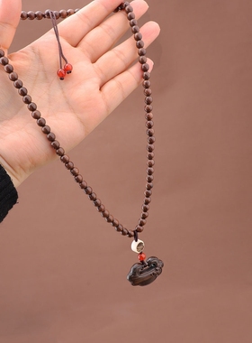 金丝檀木如意锁项链新中式毛衣链