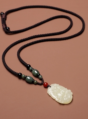 古风玉石十二生肖毛衣链男女百搭配饰属相高档项链吊坠马年新款