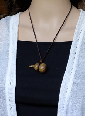 优雅家【绿檀葫芦】吊坠项链木质古风毛衣链秋冬长款新中式配饰