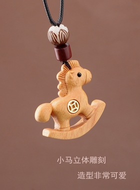 马到成功檀木项链原创木质毛衣链