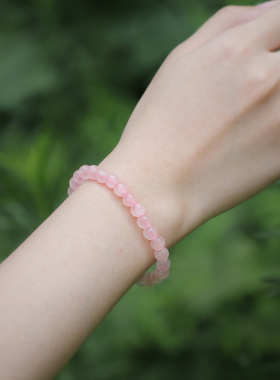 粉红色水晶手链粉水晶粉晶女款桃花甜美天然少女心手串ins运超仙
