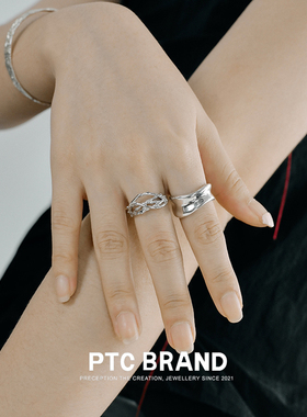 不规则波浪曲线纯银男女款戒指