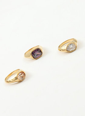 欧美时尚新款异形镶大锆石戒指钛钢镀18k金指环夸张个性手饰食指