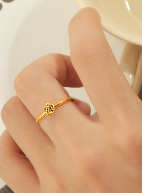 韩式新款ins风玫瑰花朵钛钢戒指女小众高级感时尚简约素圈指环女