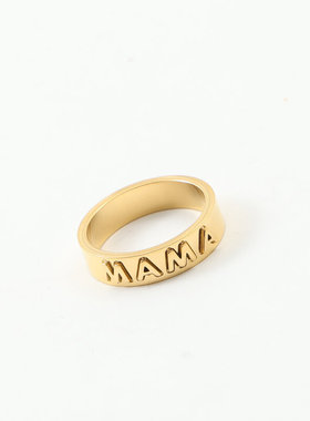 欧美新款时尚英文字母MAMA钛钢镀金百搭新款戒指指环中指食指饰品