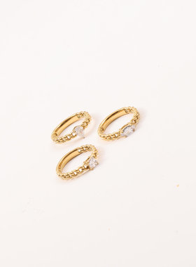 欧美时尚新款小众设计钛钢镀金链条式拼接镶钻戒指指环中指食指女