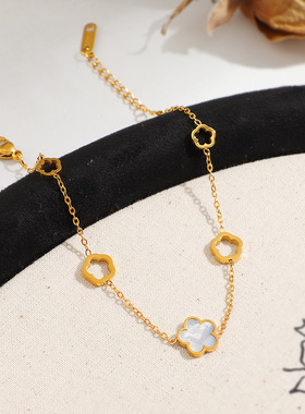 日韩时尚镂空白贝小花朵手链潮流个性甜美气质钛钢手饰气质百搭夏