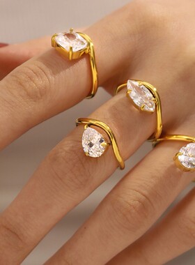 欧美轻奢设计马眼锆石戒指时尚个性百搭钛钢指环女食指中指礼物