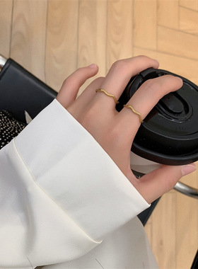 细蛇 钛钢镀金戒指 ins冷淡风指环女 复古潮个性欧美网红时尚气质