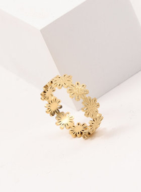 日韩百搭时尚2023新款小邹菊砂面镂空戒指指环钛钢镀18K金饰品女