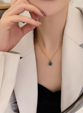 冰河蓝几何方形项链ins时尚