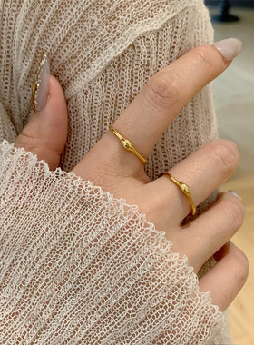 日韩ins风凸角钛钢镀金戒指