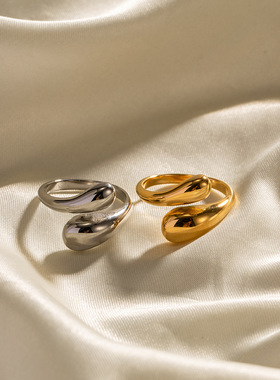 新款时尚钛钢镀金戒指女士创意交叉开口指环食指中指百搭OL风配饰