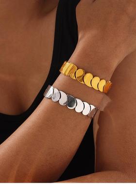 欧美个性时尚潮人宽版光面气质多层水滴拼接设计手镯钛钢手环夜店