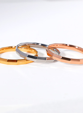 韩版简约几何切面戒指闺蜜女生ins冷淡风批花竹节钛钢指环女百搭