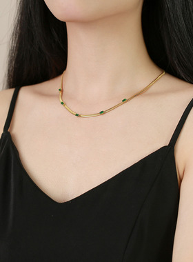 2022网红新款锆石钛钢镀金项链